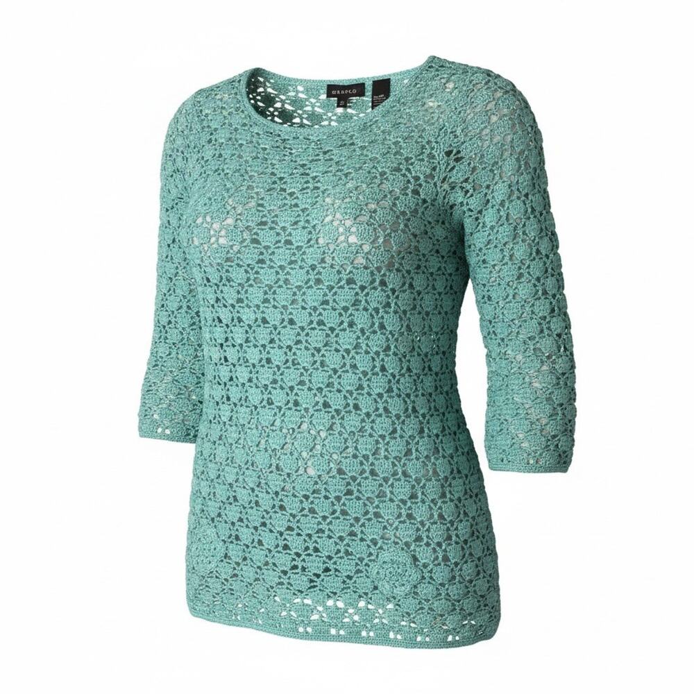 Studio by Liz Claiborne Turquoise Open Knit Crochet Sweater Silk Blend Resort M